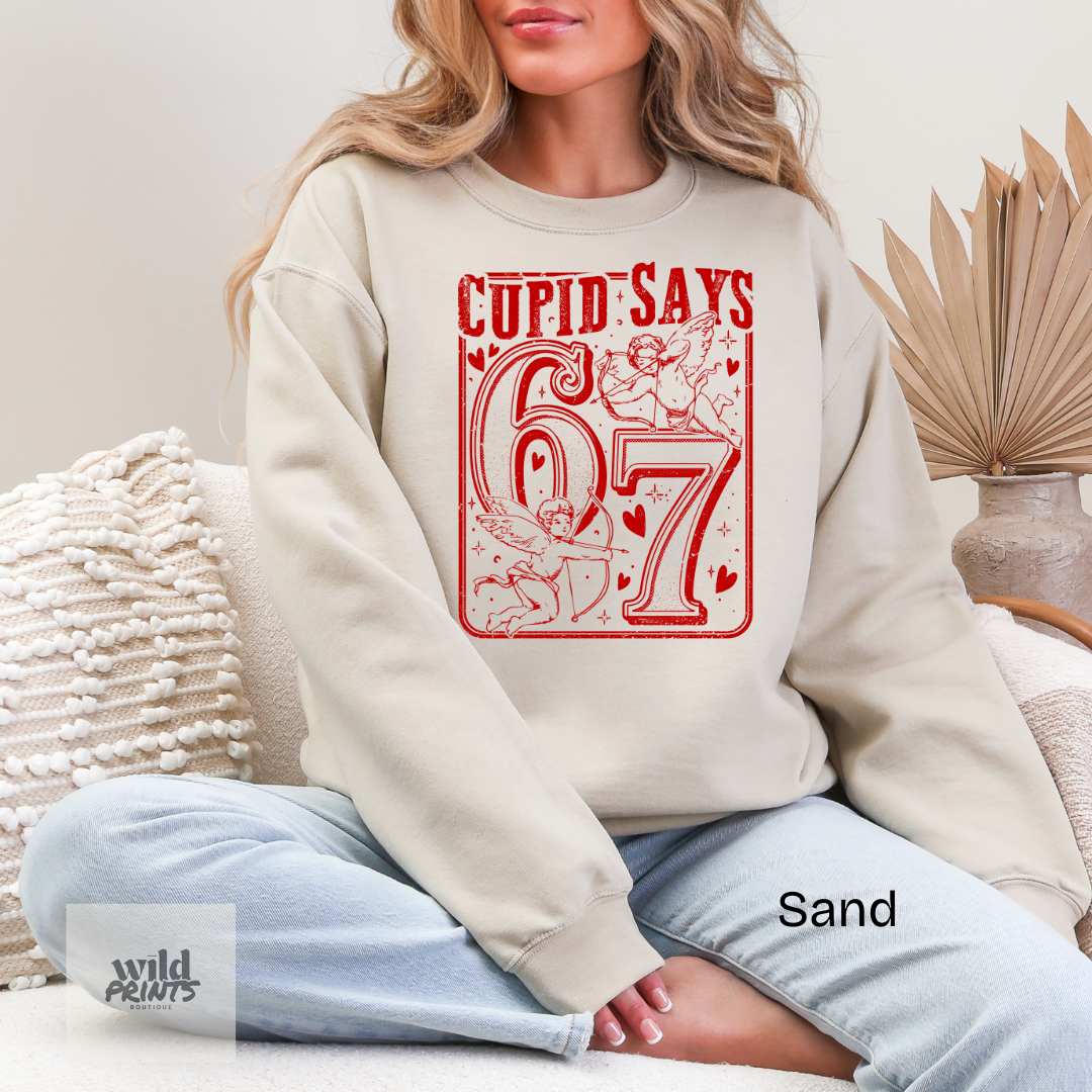 Vintage Cupid Says 6 7 Crewneck