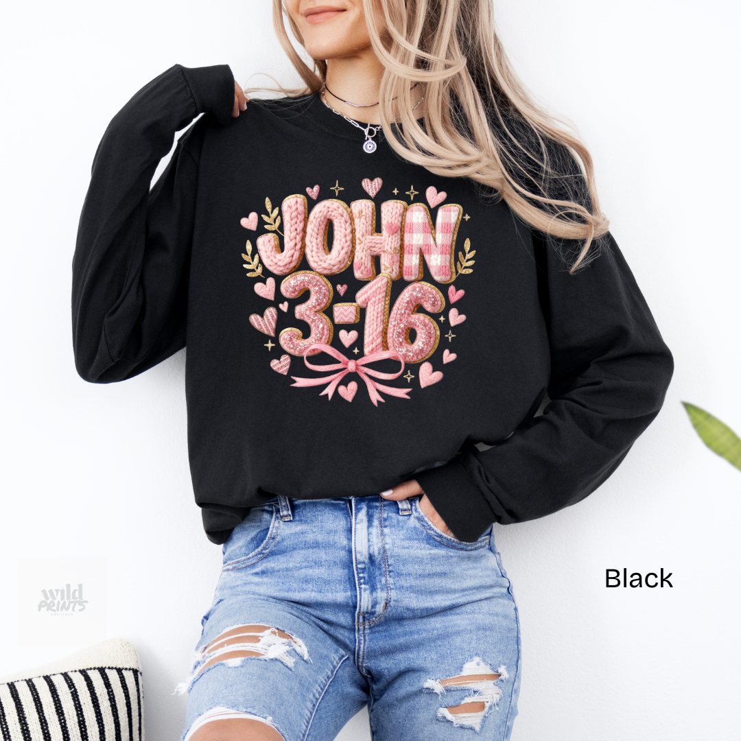 JOHN 3:16 Faux Yarn Comfort Colors Long Sleeve Shirt