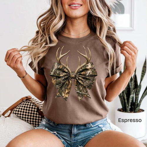 Camo Bow with Deer Antlers Comfort Colors T-Shirt