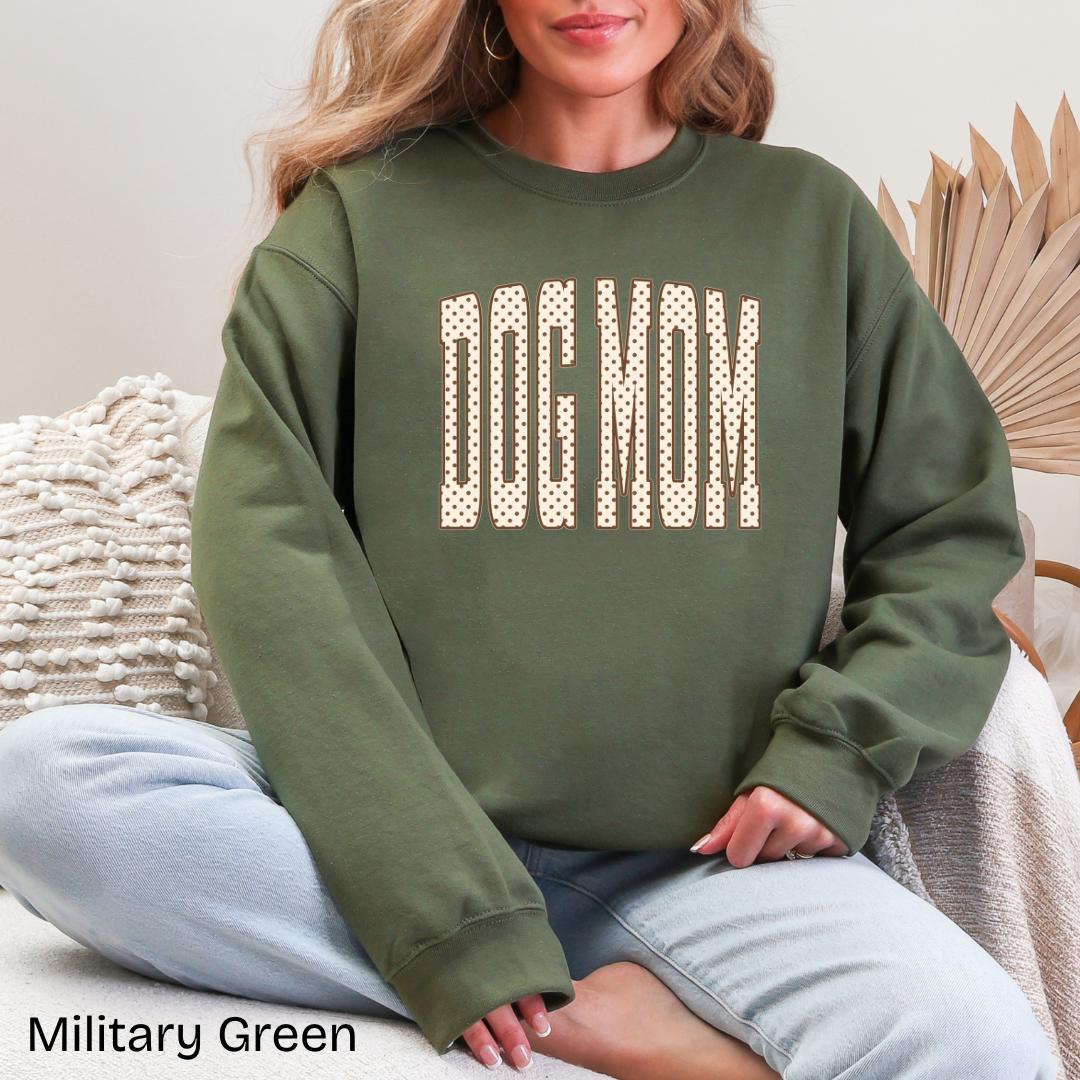 DOG MOM Polka Dot Varsity Gildan Crewneck Sweatshirt