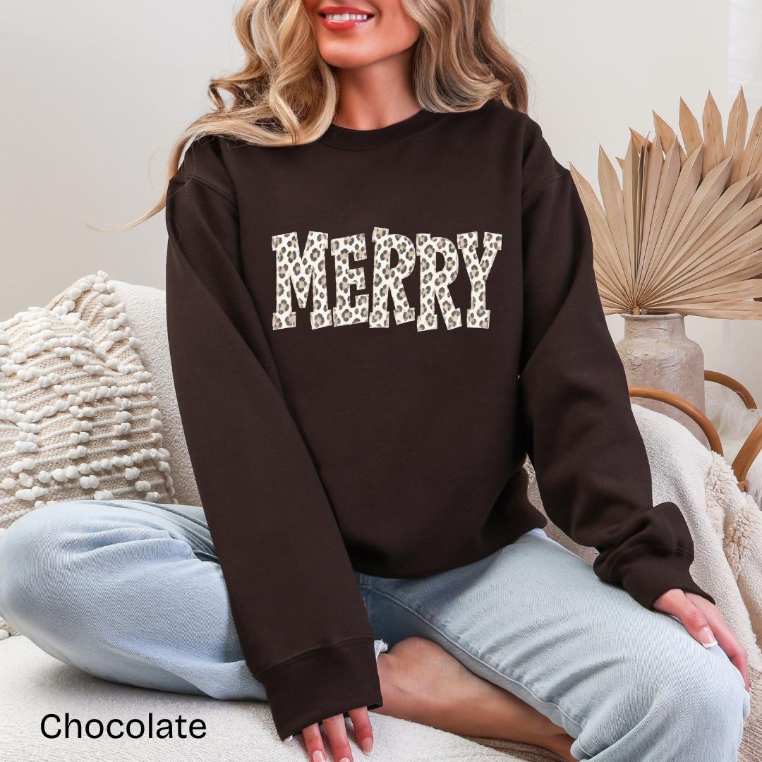 MERRY Leopard Varsity Gildan Crewneck Sweatshirt