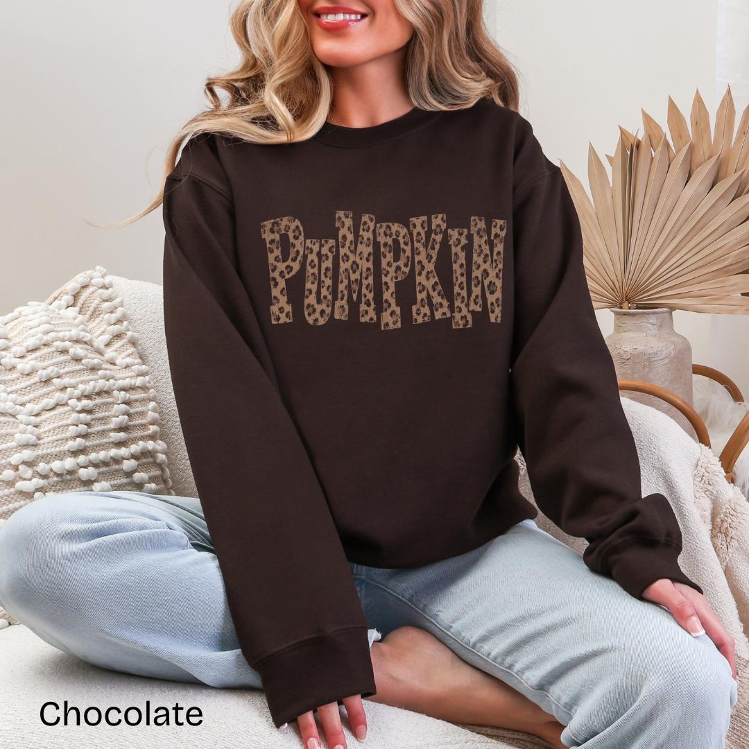 PUMPKIN Leopard Varsity Gildan Crewneck Sweatshirt