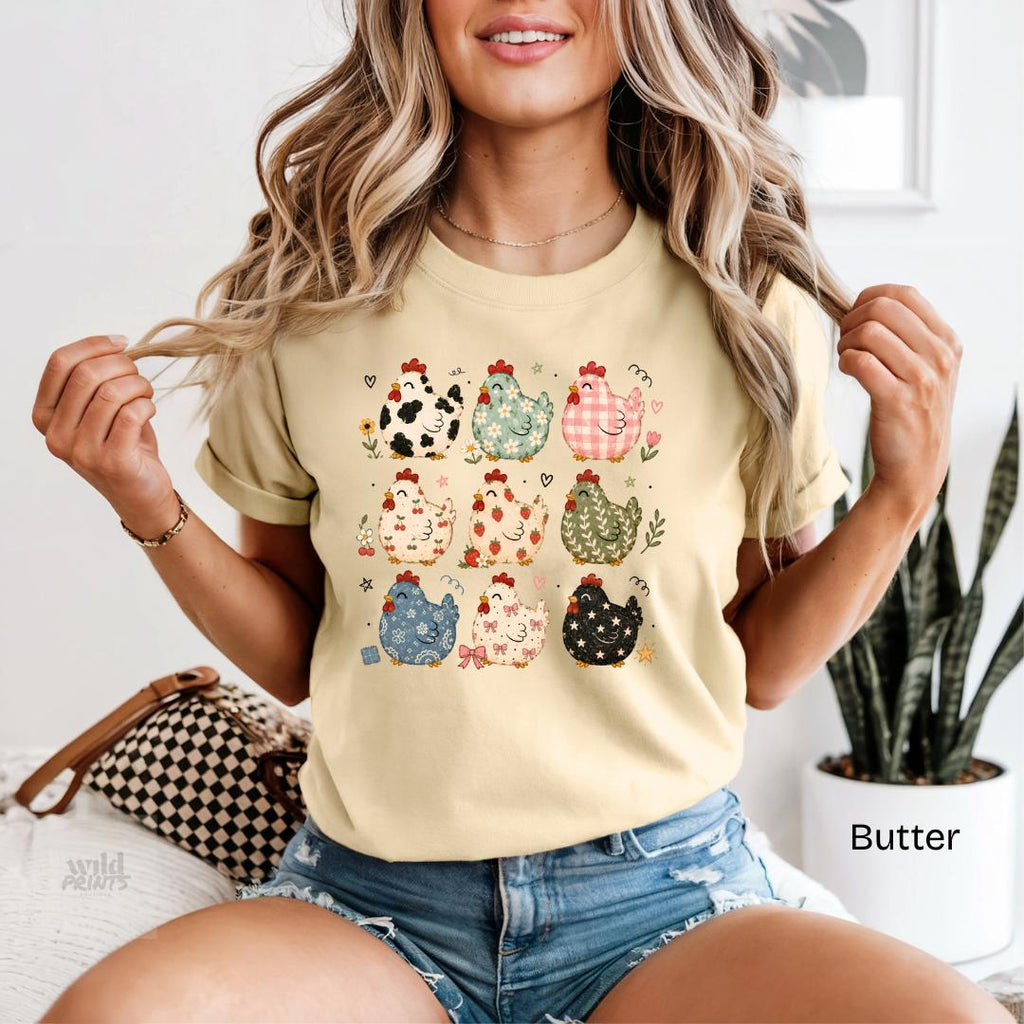 Cute Patterned Chickens Comfort Colors T-Shirt