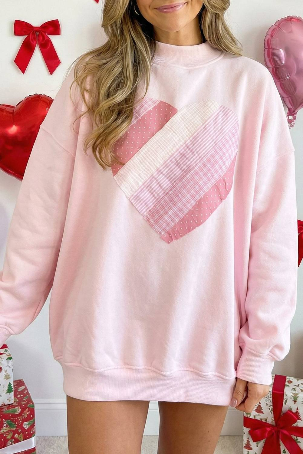 Valentine Sweetheart Patchwork Mockneck Sweatshirt