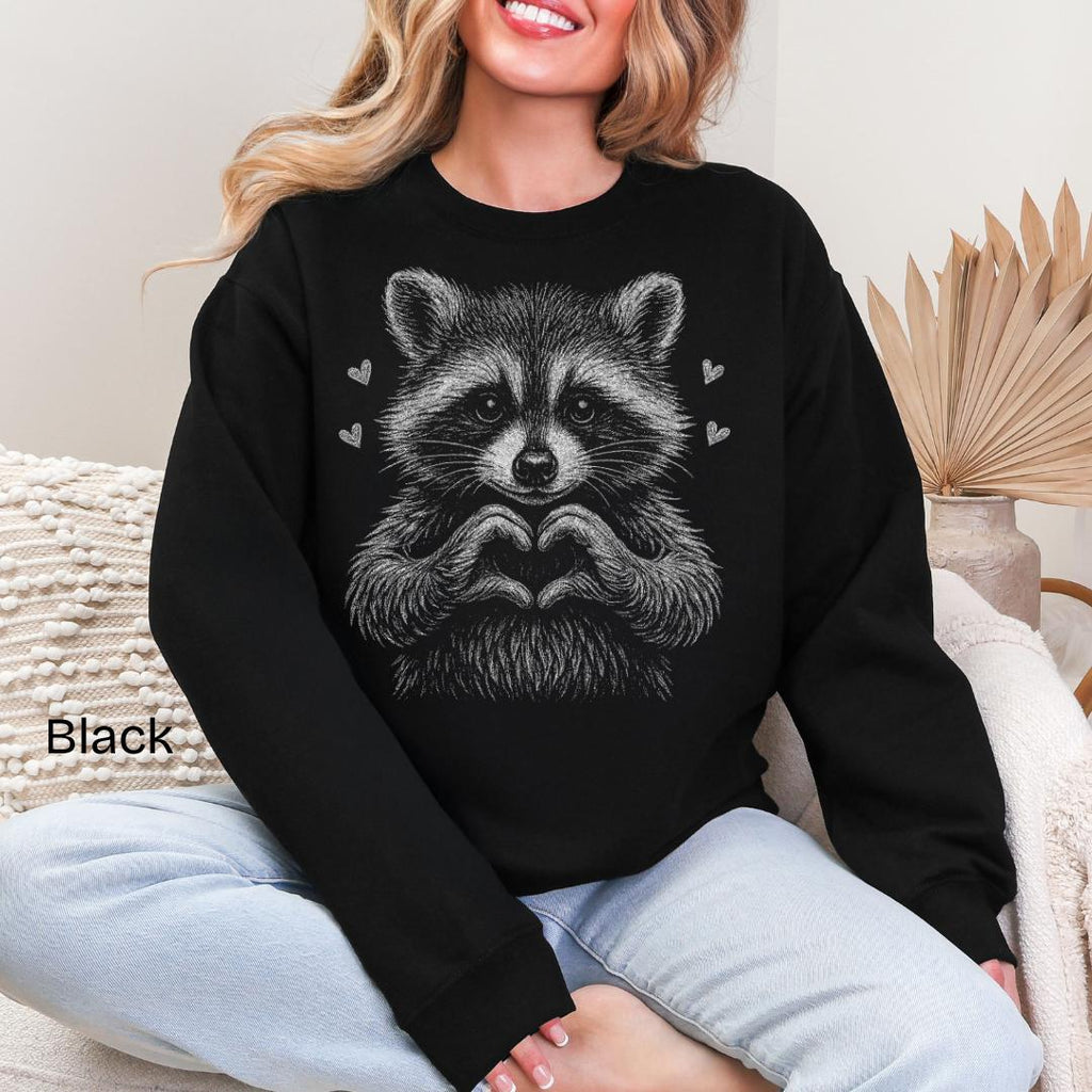Raccoon Heart Hands Gildan Crewneck Sweatshirt