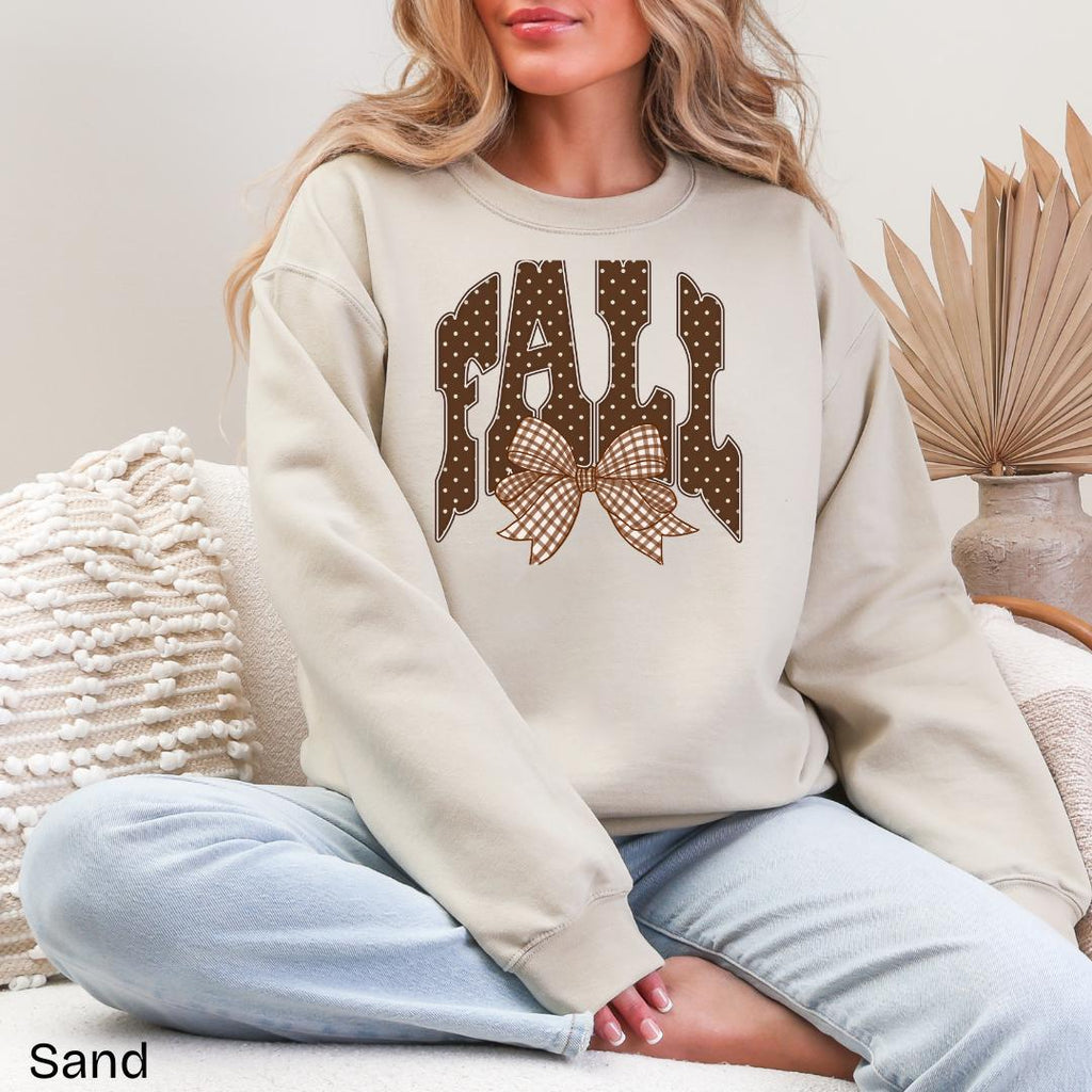 FALL Polka Dot Gingham Bow Gildan Crewneck Sweatshirt