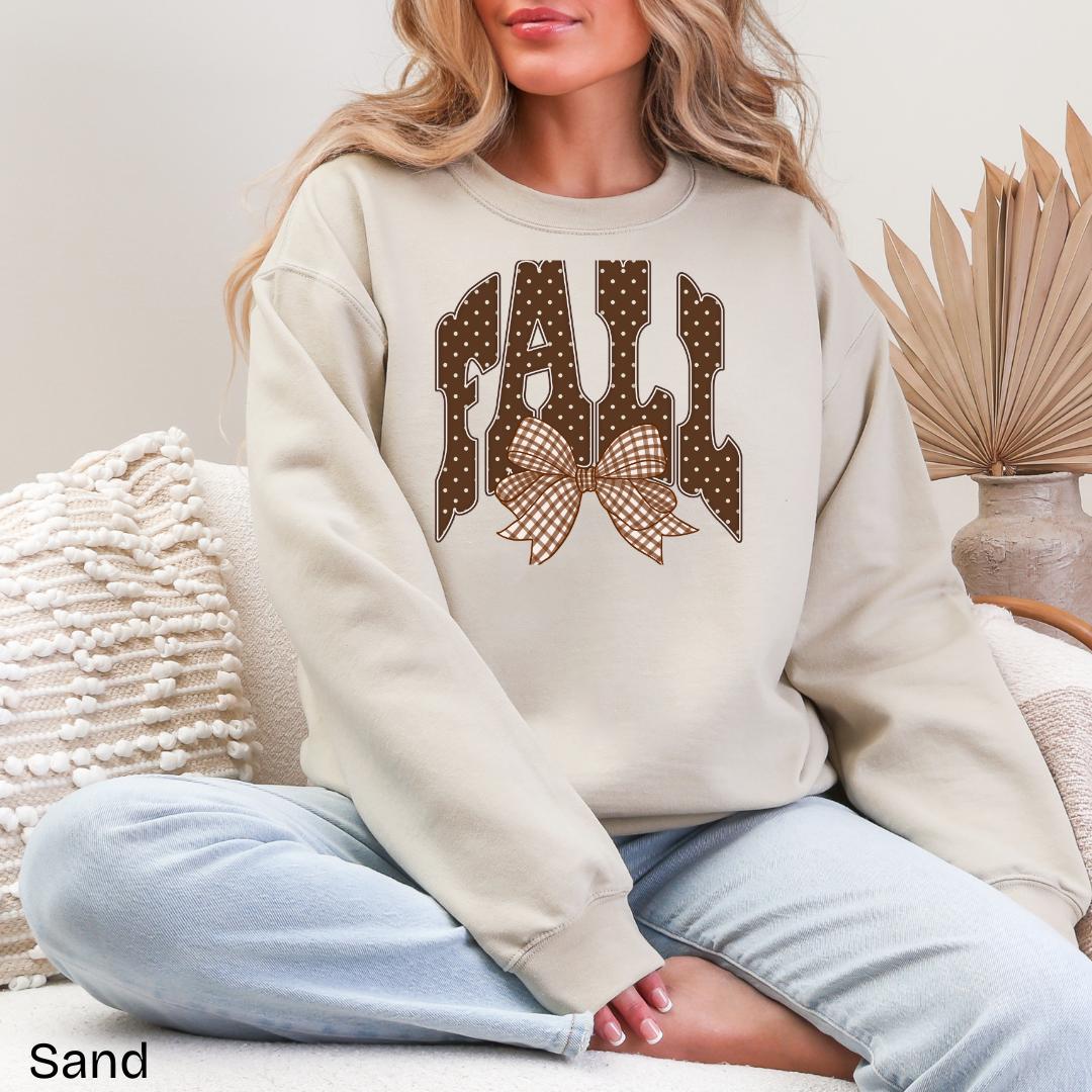 FALL Polka Dot Gingham Bow Gildan Crewneck Sweatshirt