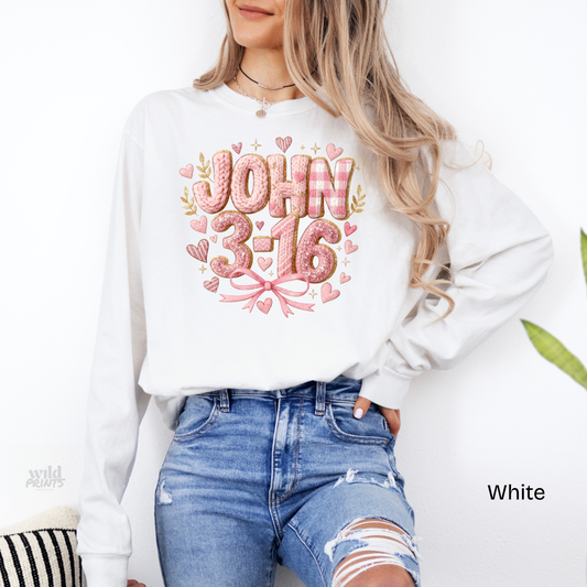 JOHN 3:16 Faux Yarn Comfort Colors Long Sleeve Shirt