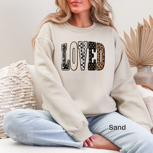 LOVED Faux Patchwork Crewneck