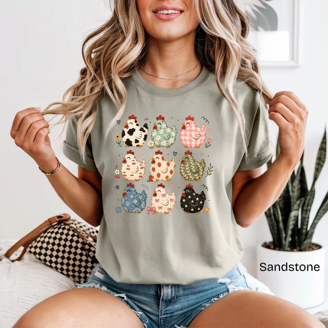 Cute Patterned Chickens Comfort Colors T-Shirt