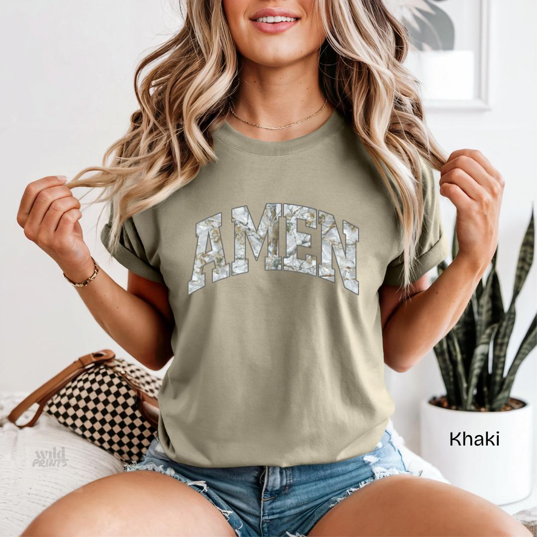 AMEN Winter Camo Varsity Comfort Colors T-Shirt