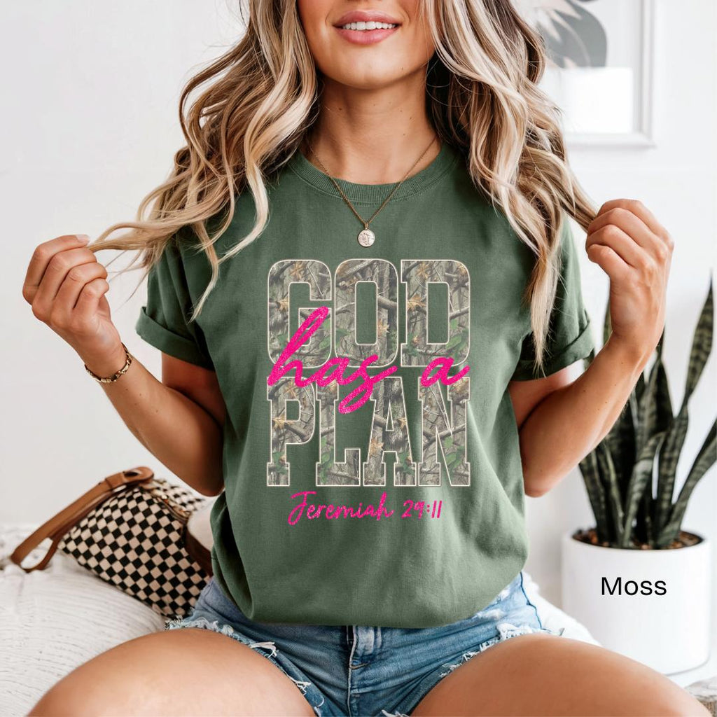 God Has A Plan Jeremiah 29:11 Camo Comfort Colors T-Shirt