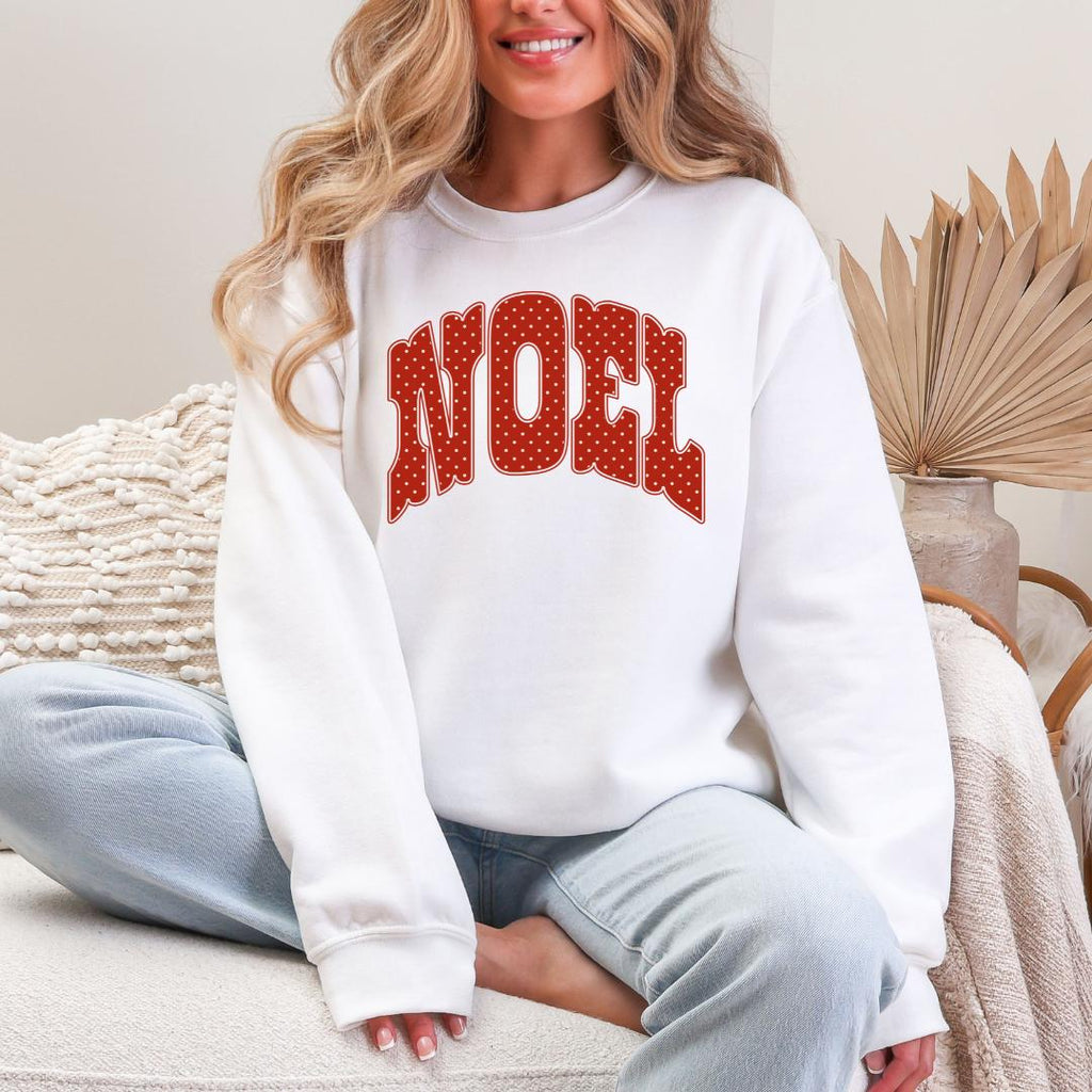 NOEL Red Polka Dot Varsity Gildan Crewneck Sweatshirt