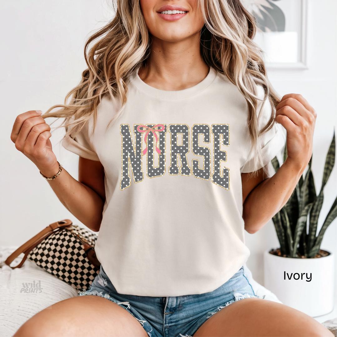 NURSE Polka Dot Pink Bow Comfort Colors T-Shirt