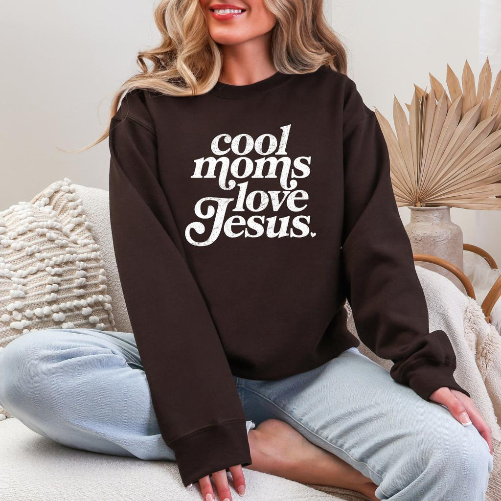 Cool Moms Love Jesus Gildan Crewneck Sweatshirt