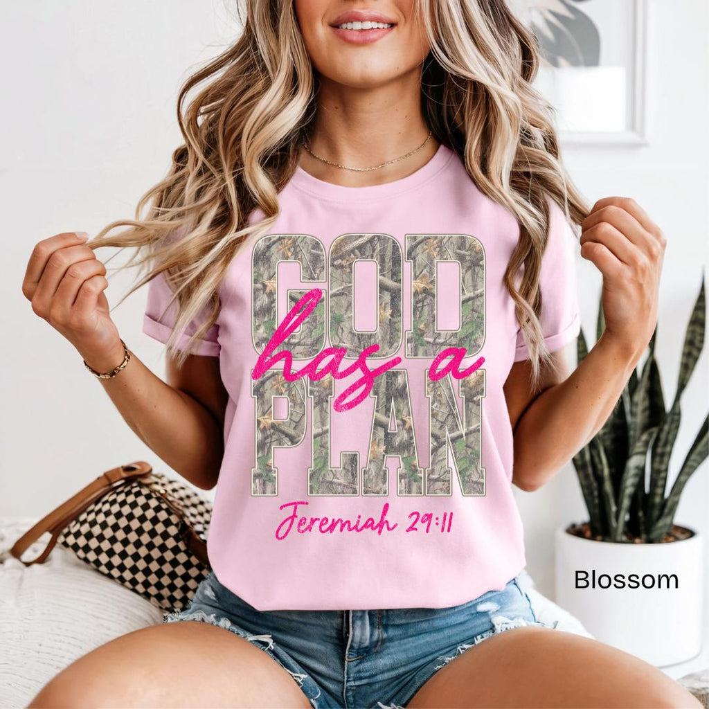 God Has A Plan Jeremiah 29:11 Camo Comfort Colors T-Shirt