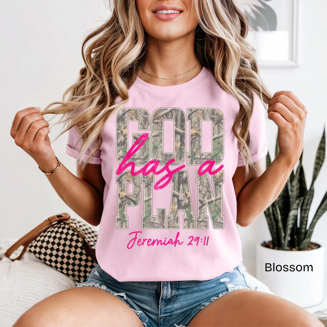 God Has A Plan Jeremiah 29:11 Camo Comfort Colors T-Shirt