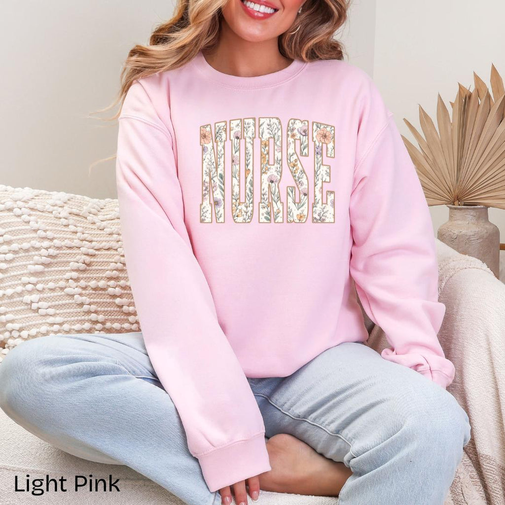 NURSE Wildflower Varsity Gildan Crewneck Sweatshirt
