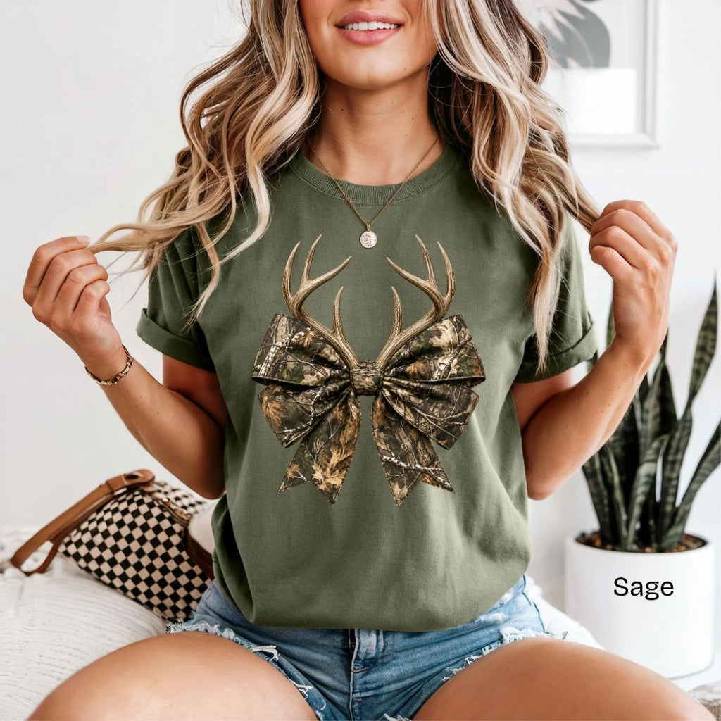Camo Bow with Deer Antlers Comfort Colors T-Shirt
