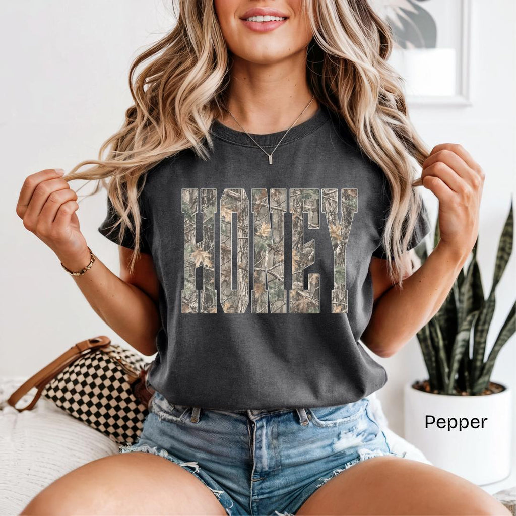 HONEY Camo Varsity Comfort Colors T-Shirt