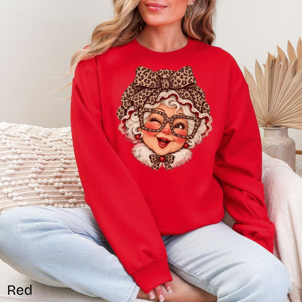 Vintage Mrs Claus Leopard Bow Gildan Crewneck Sweatshirt