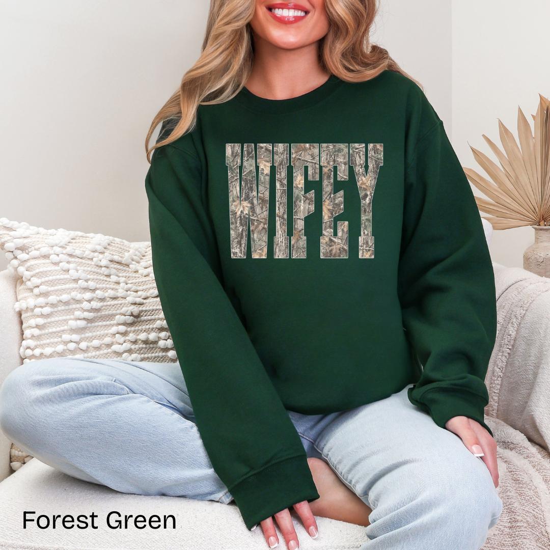 WIFEY Camo Gildan Crewneck Sweatshirt