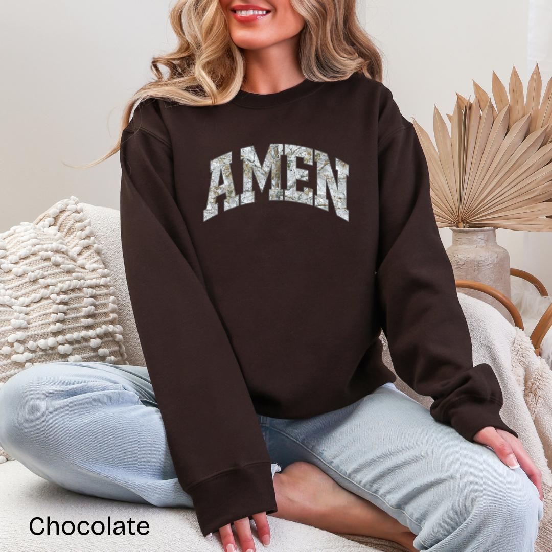 AMEN Winter Camo Varsity Gildan Crewneck Sweatshirt