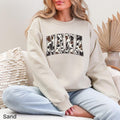 NANA Cow Print Varsity Gildan Crewneck Sweatshirt in Sand