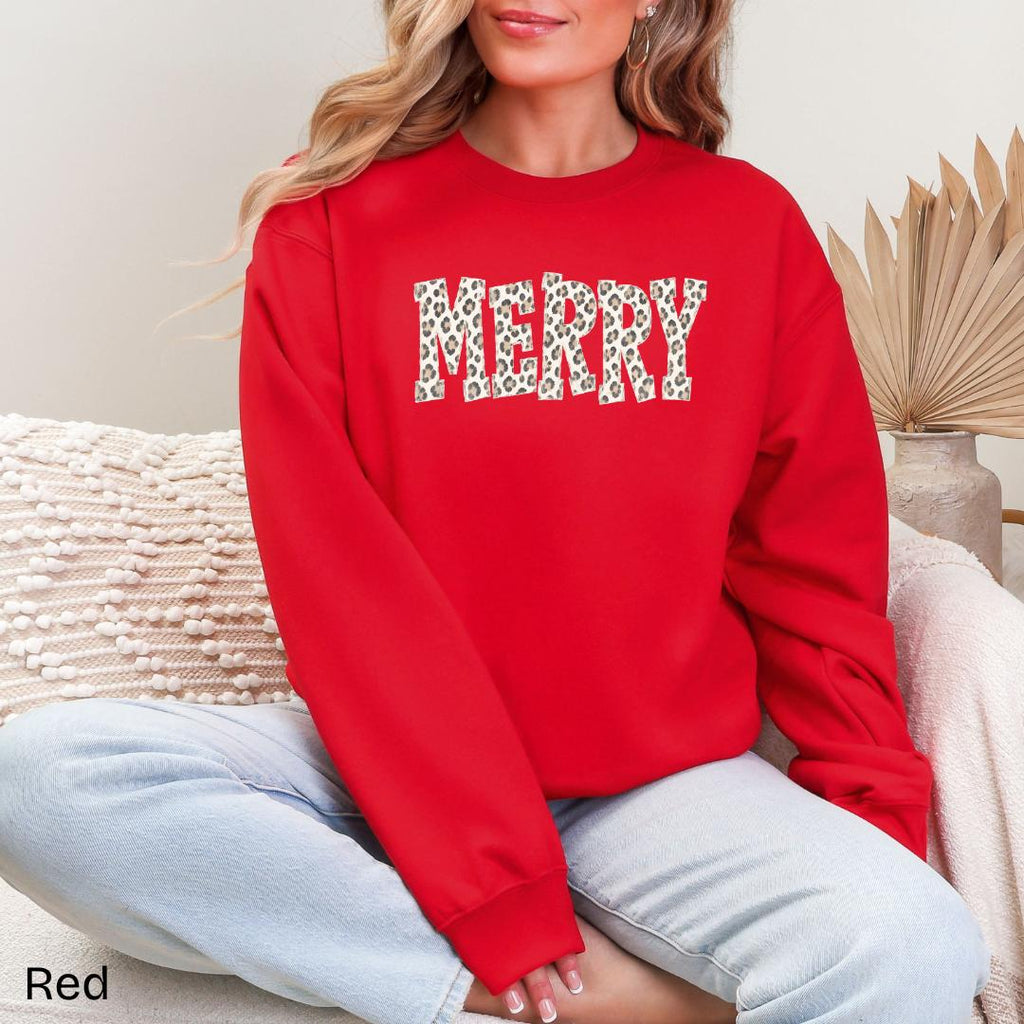 MERRY Leopard Varsity Gildan Crewneck Sweatshirt