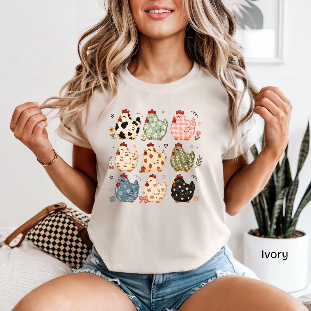Cute Patterned Chickens Comfort Colors T-Shirt