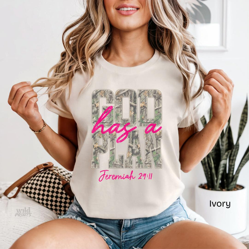 God Has A Plan Jeremiah 29:11 Camo Comfort Colors T-Shirt