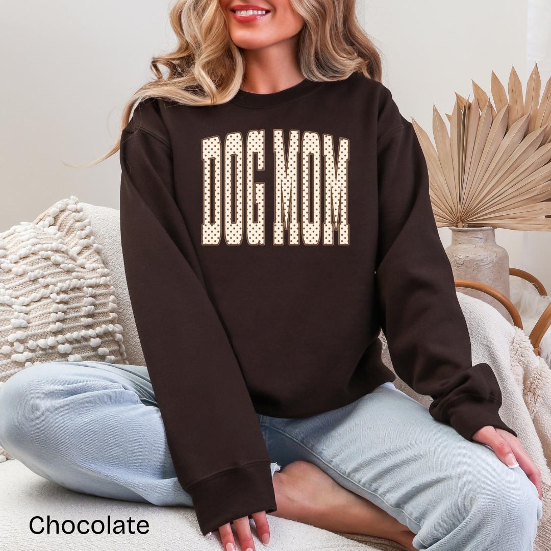 DOG MOM Polka Dot Varsity Gildan Crewneck Sweatshirt