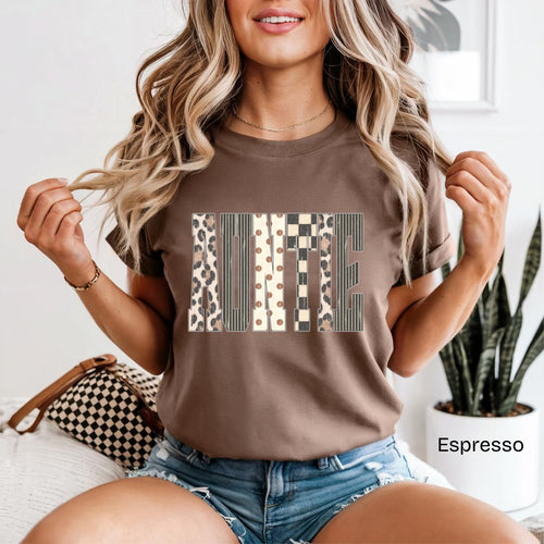 AUNTIE Leopard Checkered Patchwork Comfort Colors T-Shirt