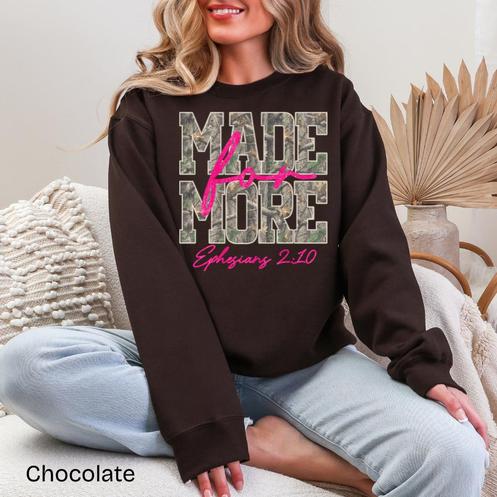 Made For More Ephesians 2:10 Camo Gildan Crewneck Sweatshirt