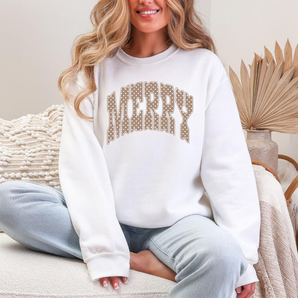 MERRY Polka Dot Varsity Gildan Crewneck Sweatshirt