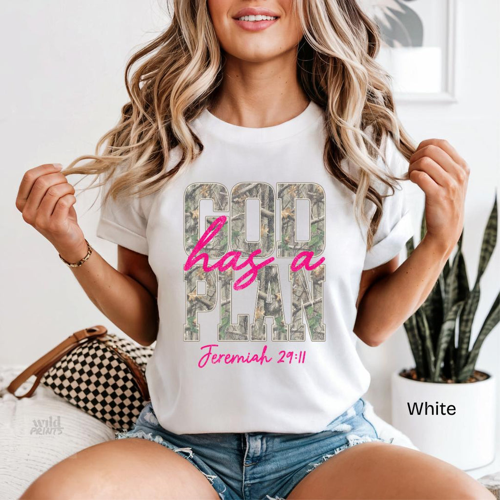 God Has A Plan Jeremiah 29:11 Camo Comfort Colors T-Shirt