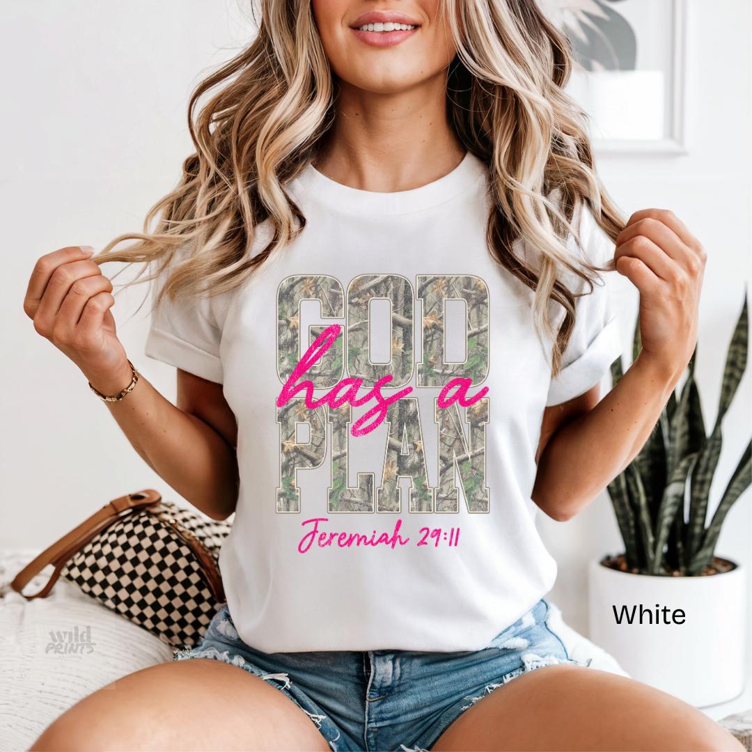 God Has A Plan Jeremiah 29:11 Camo Comfort Colors T-Shirt
