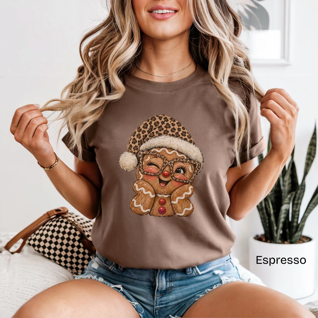 Gingerbread Leopard Santa Hat Comfort Colors T-Shirt