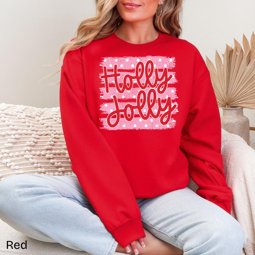 Holly Jolly Pink Polka Dot Gildan Crewneck Sweatshirt