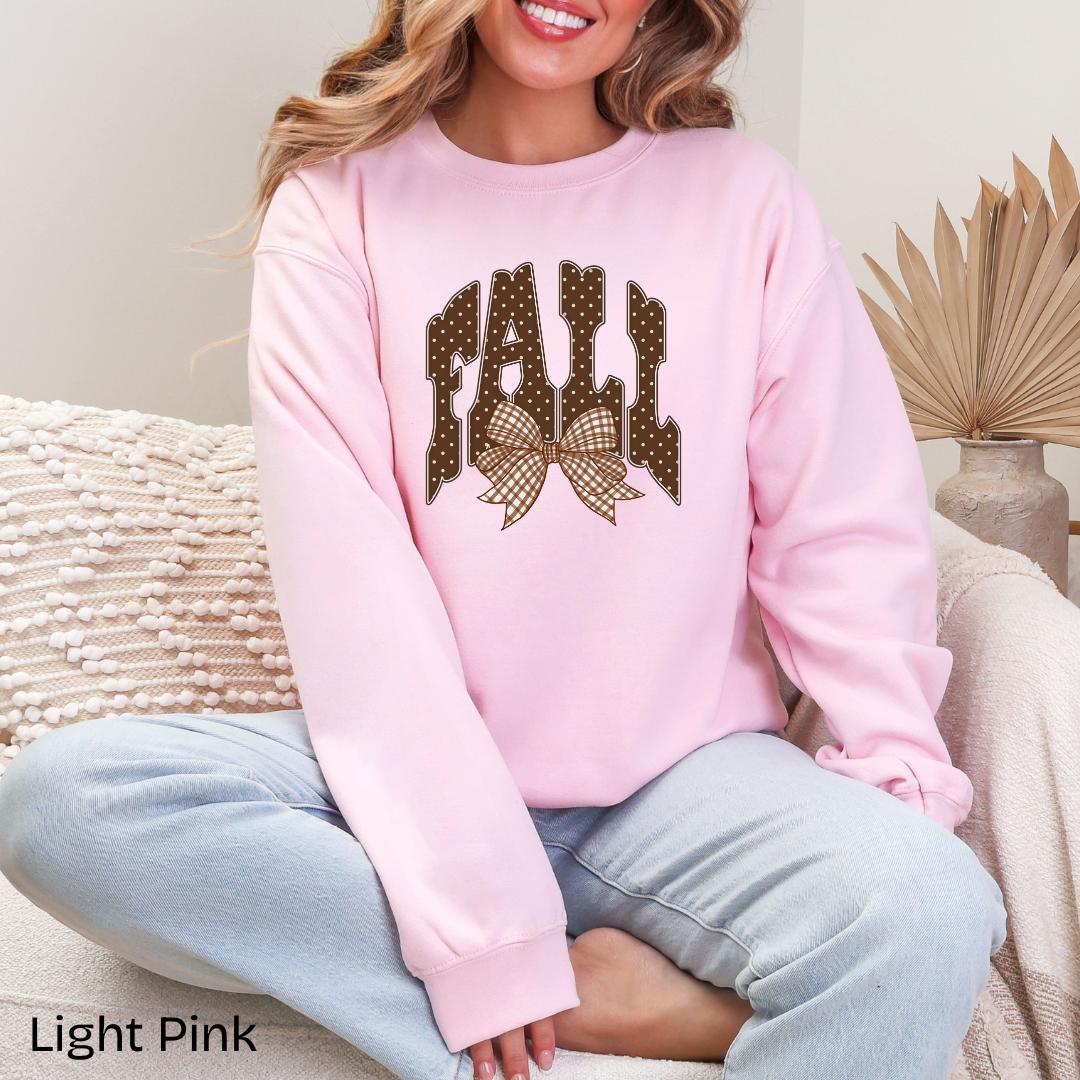 FALL Polka Dot Gingham Bow Gildan Crewneck Sweatshirt