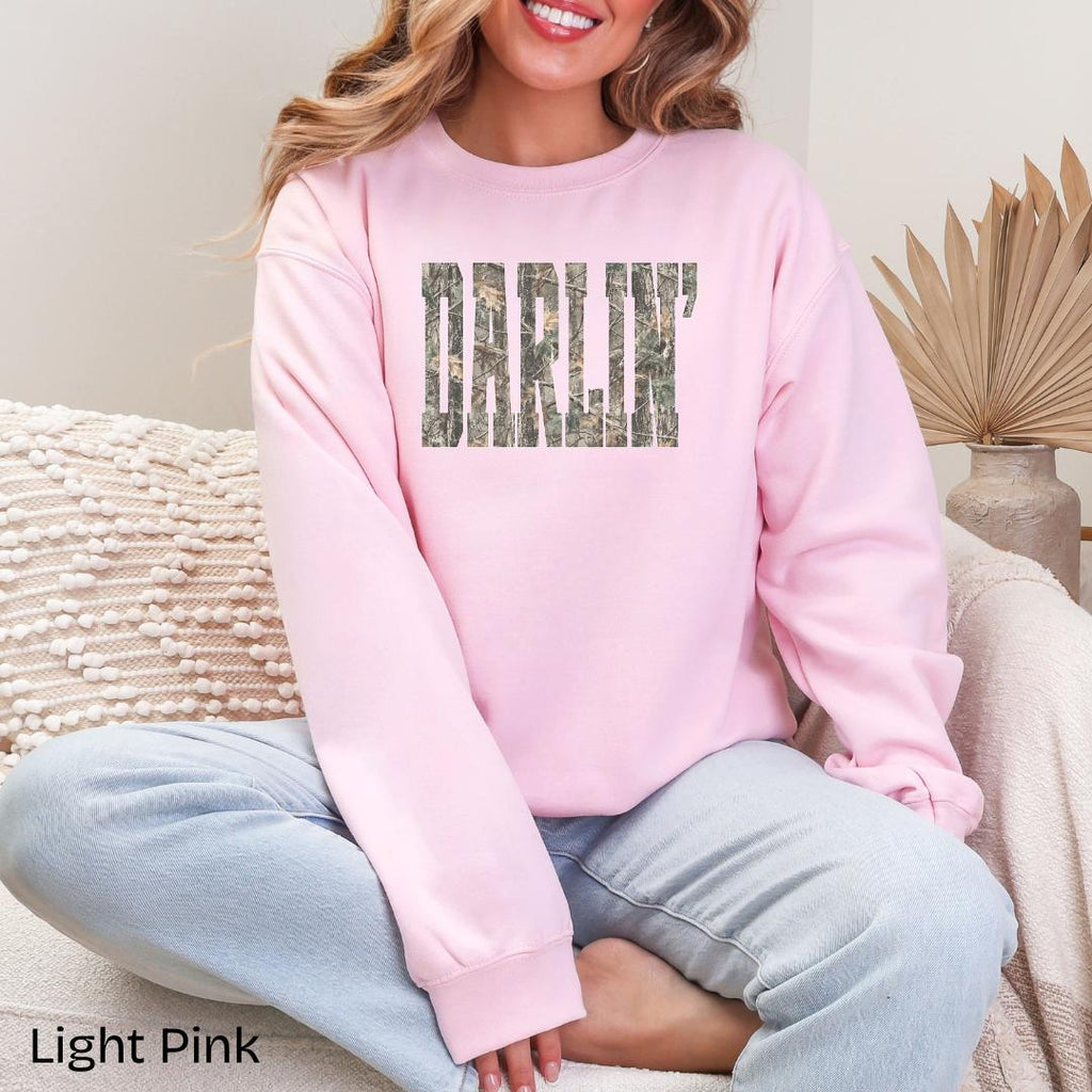DARLIN' Camo Gildan Crewneck Sweatshirt