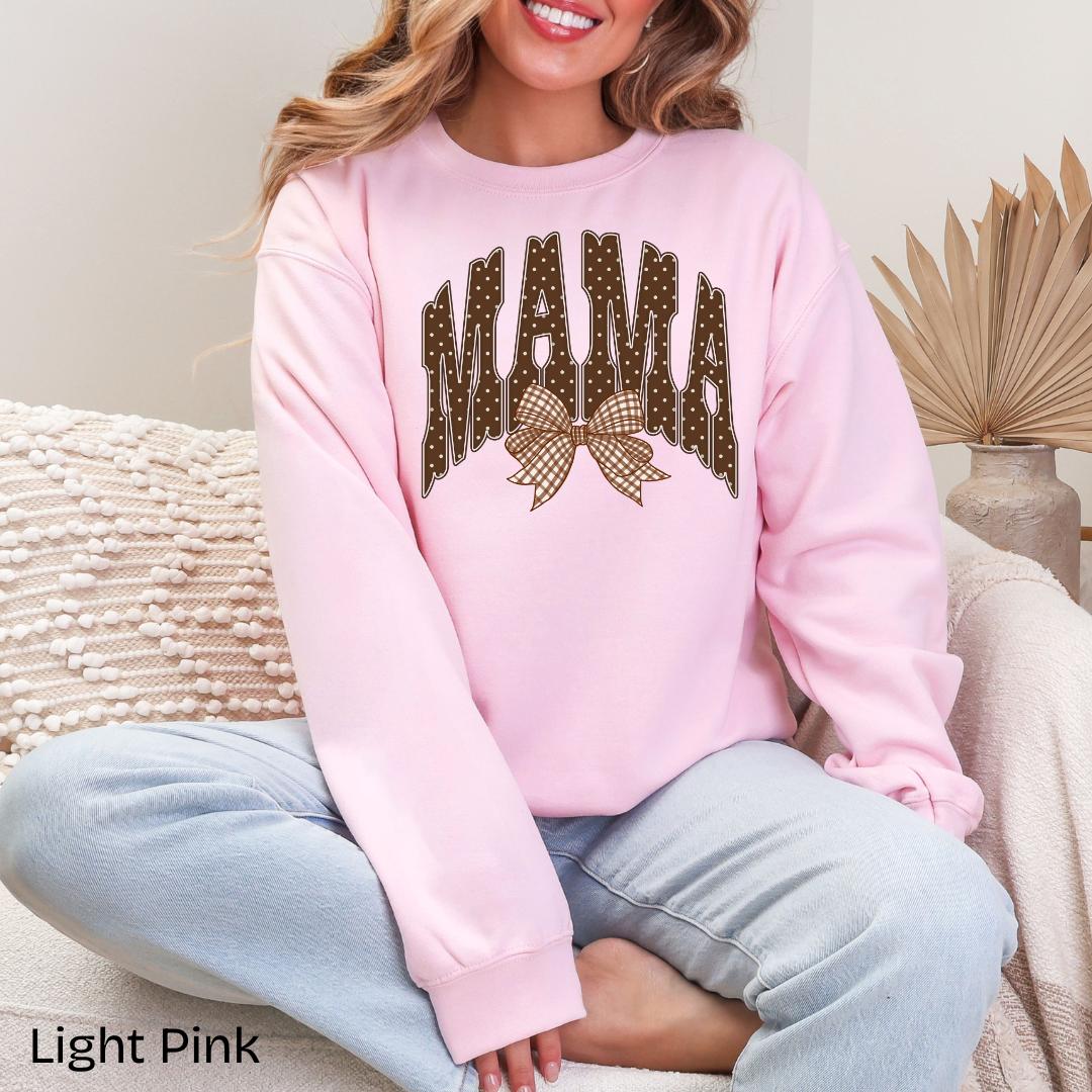 MAMA Polka Dot Gingham Bow Gildan Crewneck Sweatshirt