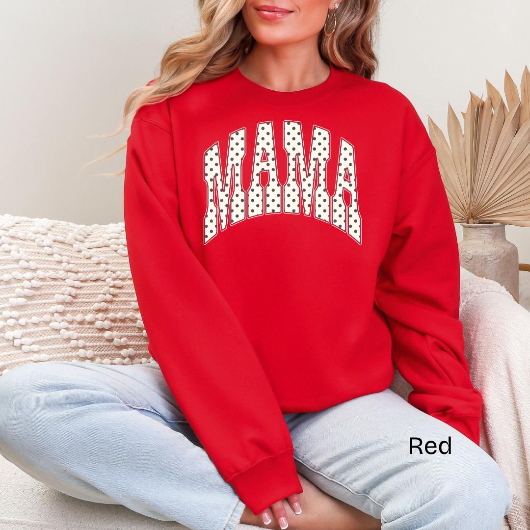 MAMA Polka Dot Varsity Gildan Crewneck Sweatshirt