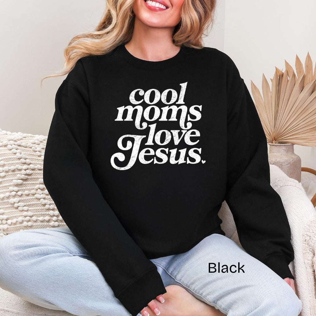 Cool Moms Love Jesus Gildan Crewneck Sweatshirt
