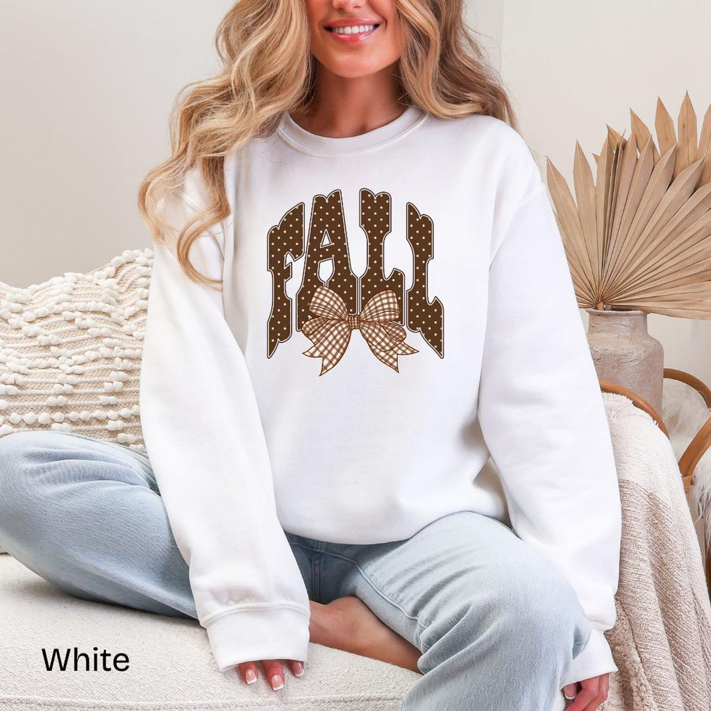 FALL Polka Dot Gingham Bow Gildan Crewneck Sweatshirt