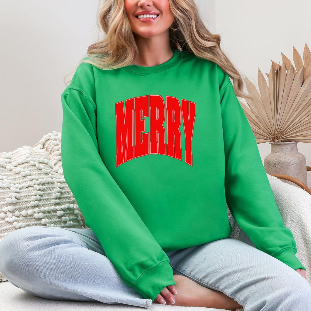 MERRY Arched Varsity Gildan Crewneck Sweatshirt
