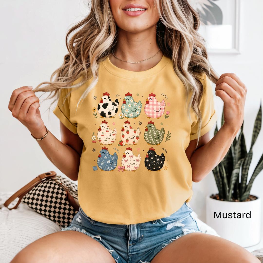 Cute Patterned Chickens Comfort Colors T-Shirt