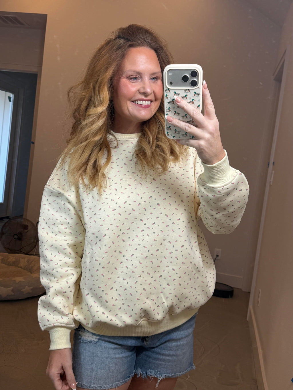 Oversized Cream Floral Sweatshirt