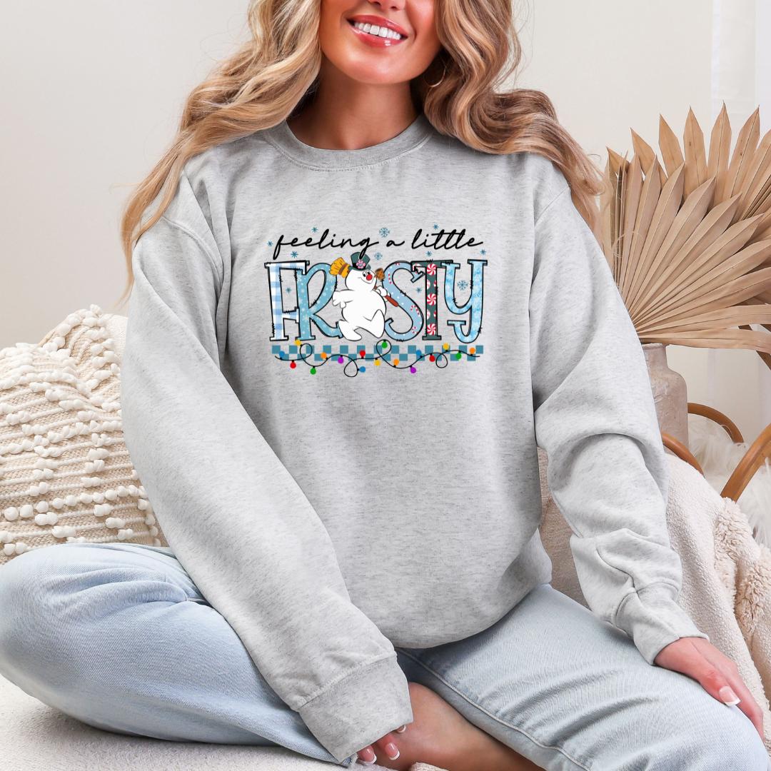 Feeling A Little Frosty Snowman Gildan Crewneck Sweatshirt in Ash