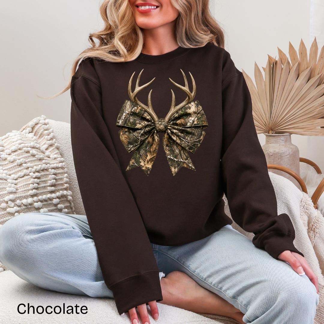 Camo Bow with Deer Antlers Gildan Crewneck Sweatshirt